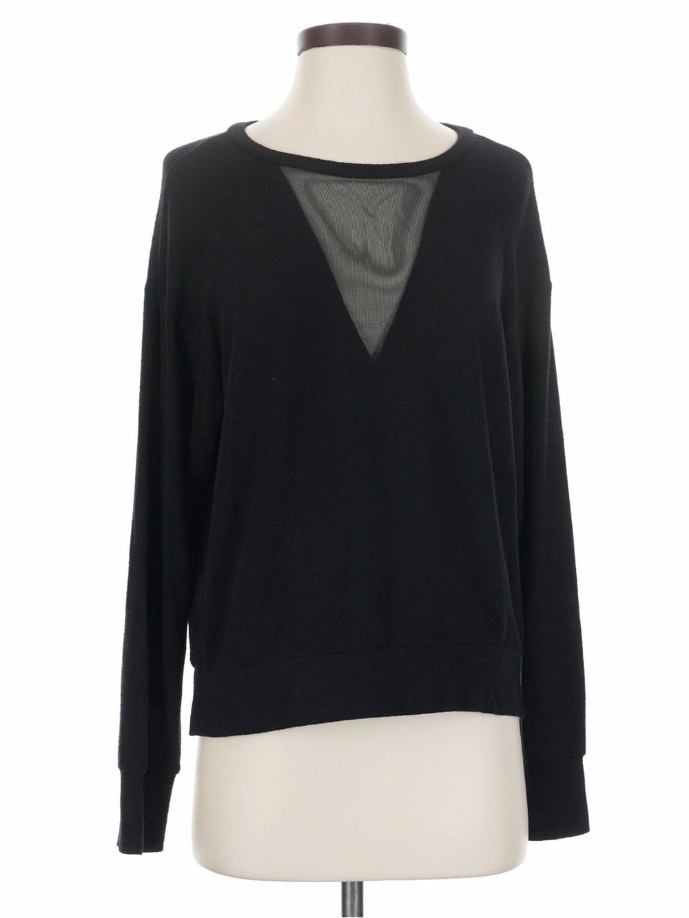 LNA Black mesh V-Neck Top